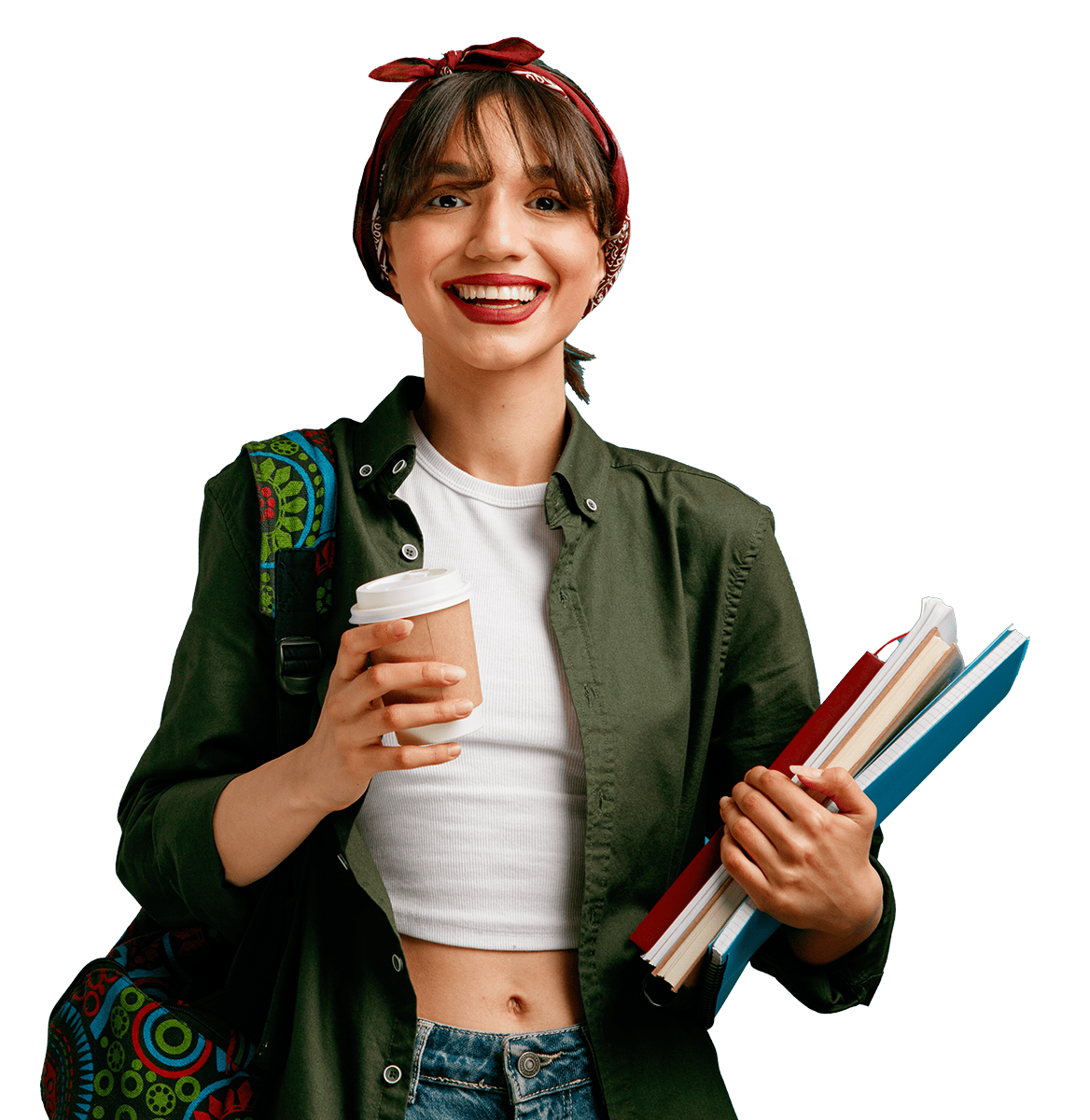 Studentessa sorridente con libri in mano